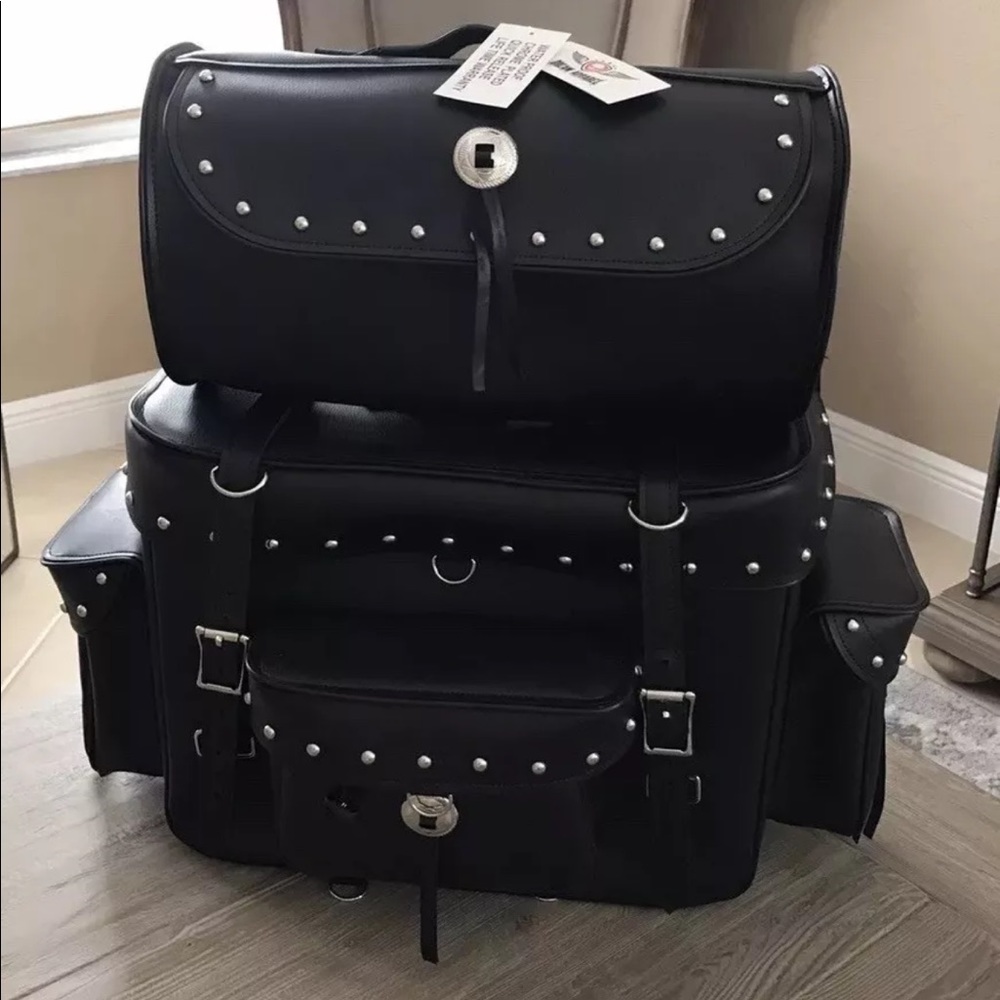 Motorcycle Studded Deluxe Sissy Bar Bag& Carry Bag
